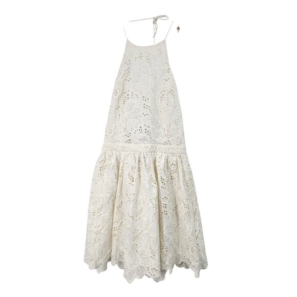 ZIMMERMAN SZ 1 EYELET COTTON LACE SCALLOP HEM HALTER BACKLESS DRESS - Picture 1 of 10